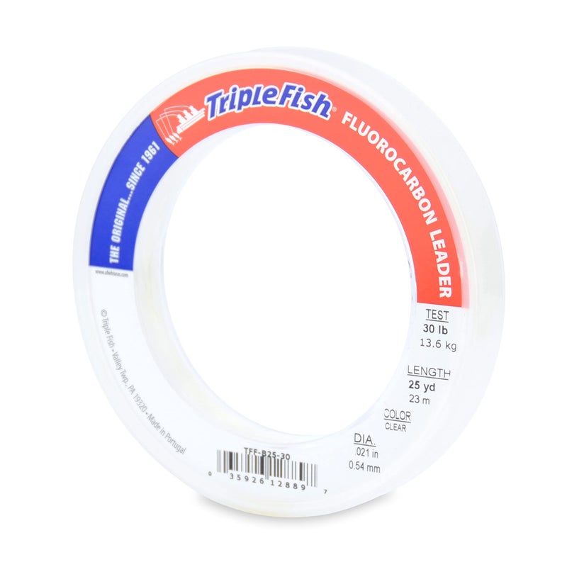 Triple Fish 100% Fluorocarbon Leader, 30 lb / 13.6 kg Test, 0.021 in / 0.54 mm Dia, Clear, 25 yd / 23 m,TFF-B25-30 - Image 1